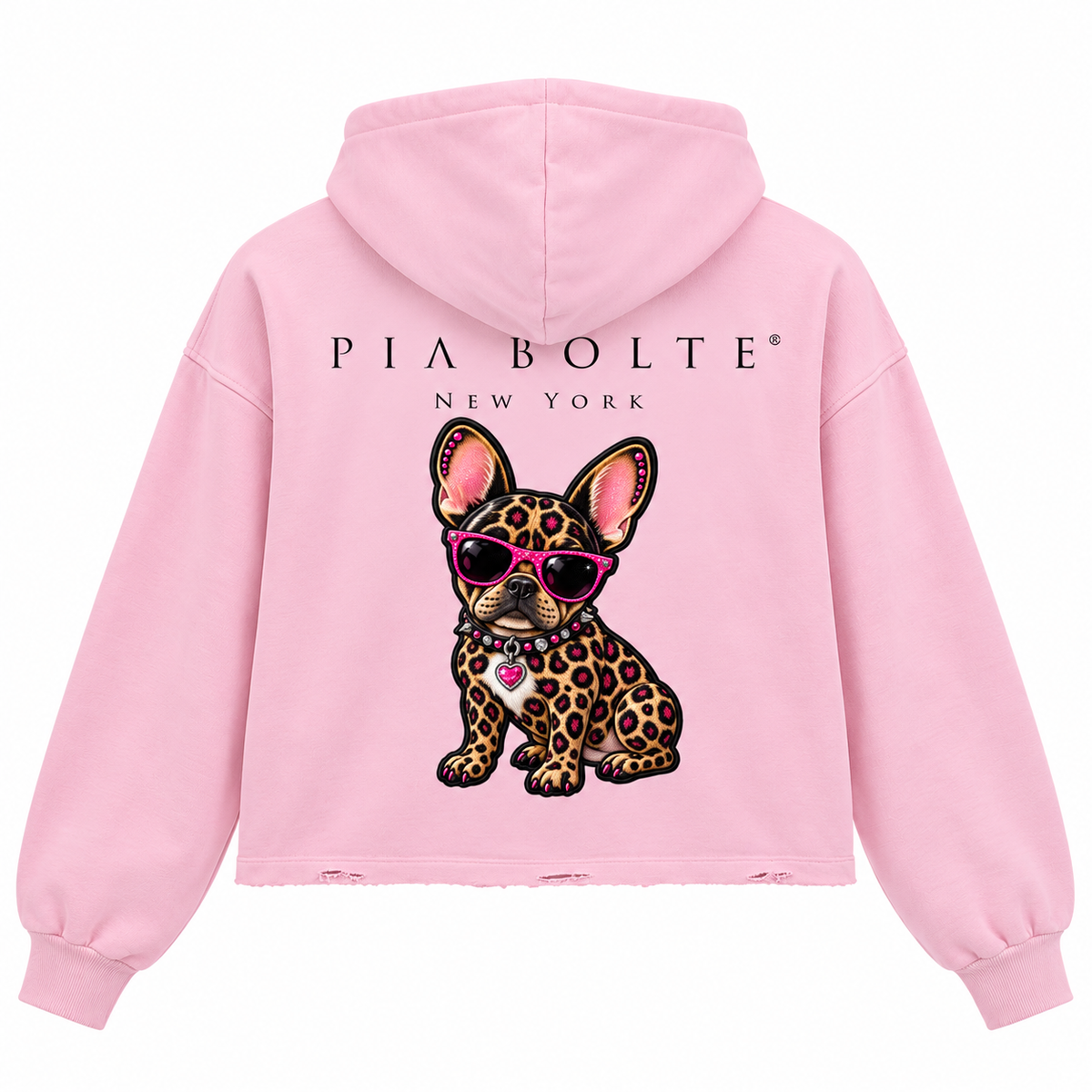 PIA BOLTE® PRINCESS FAWN & LEOPARD DOG FRAYED-HEM HOODIE