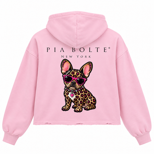 PIA BOLTE® PRINCESS FAWN & LEOPARD DOG FRAYED-HEM HOODIE