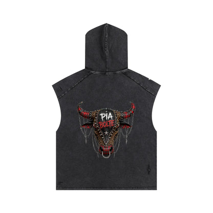 PIA BOLTE® PUNK SKELETON & REBEL BULL HOODED RAW EDGE TOP