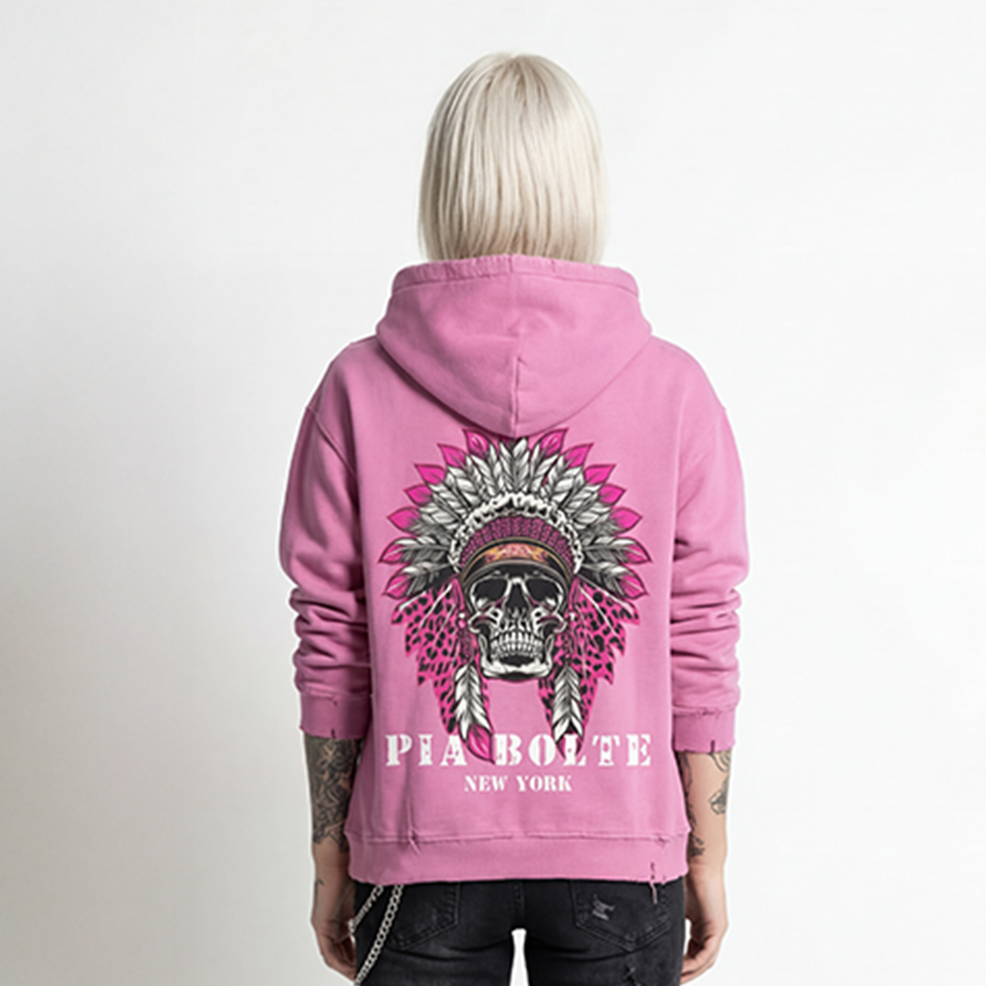 PIA BOLTE® Hoodie - pink LOVE chief indiana skull (unisex)