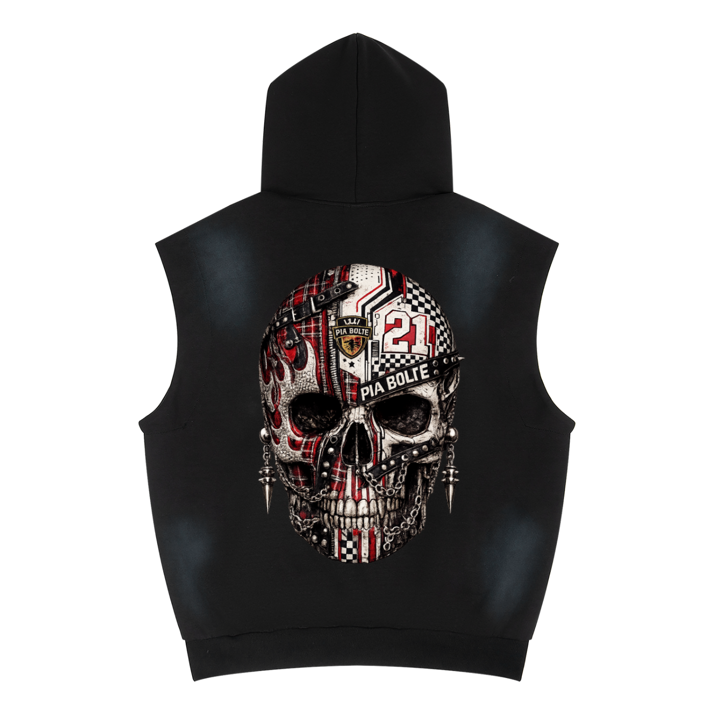 PIA BOLTE® Black Skull Studded Gothic Sleeveless Hoodie