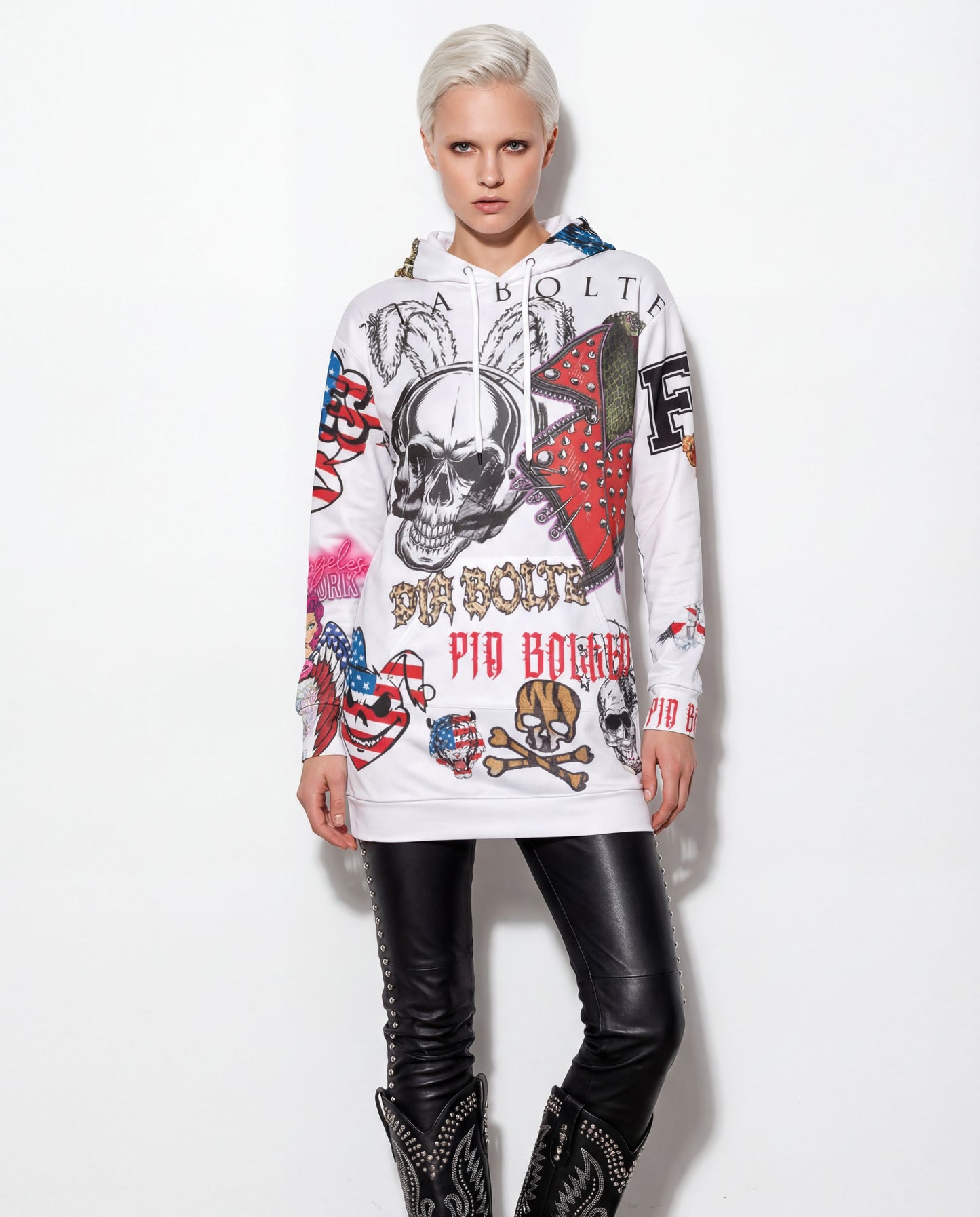 Hoodie long white FUN