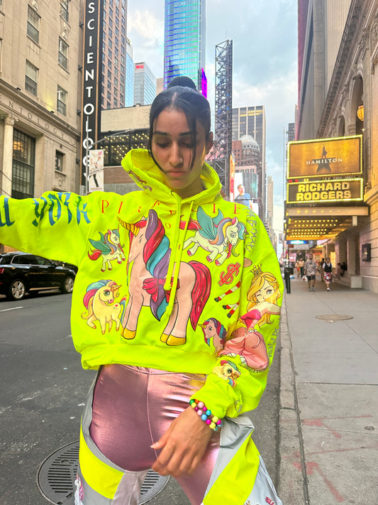 Hoodie CROP UNICORN & Dog neon yellow - PIA BOLTE® COUTURE