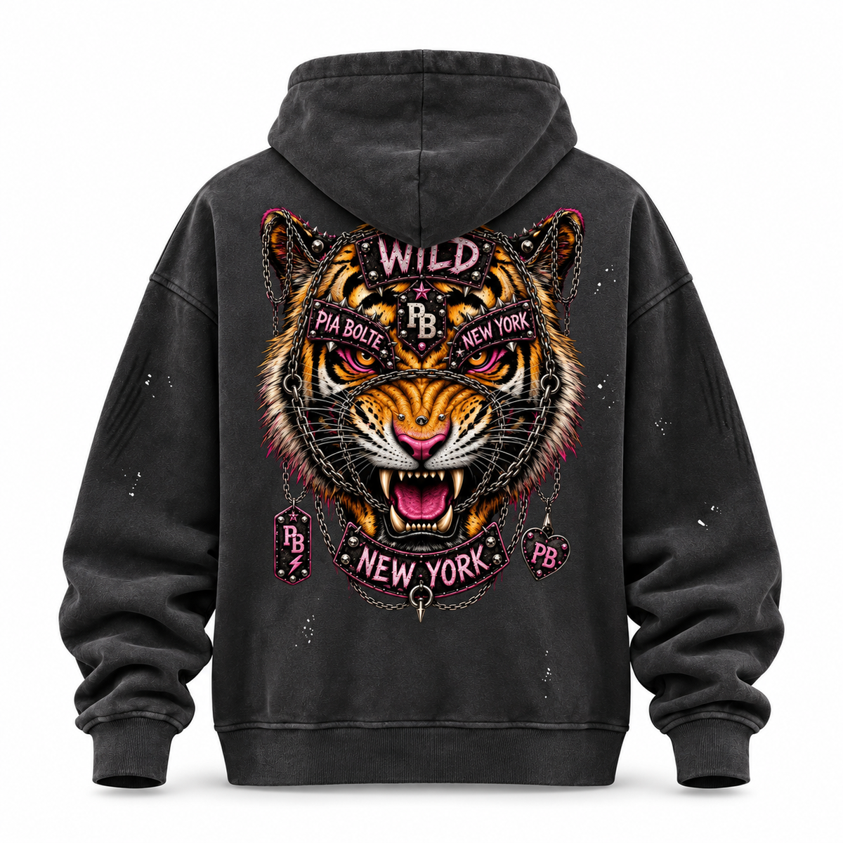 PIA BOLTE® REBEL TIGER NEW YORK FRAYED-HEM HOODIE