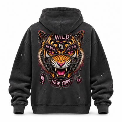 PIA BOLTE® REBEL TIGER NEW YORK FRAYED-HEM HOODIE