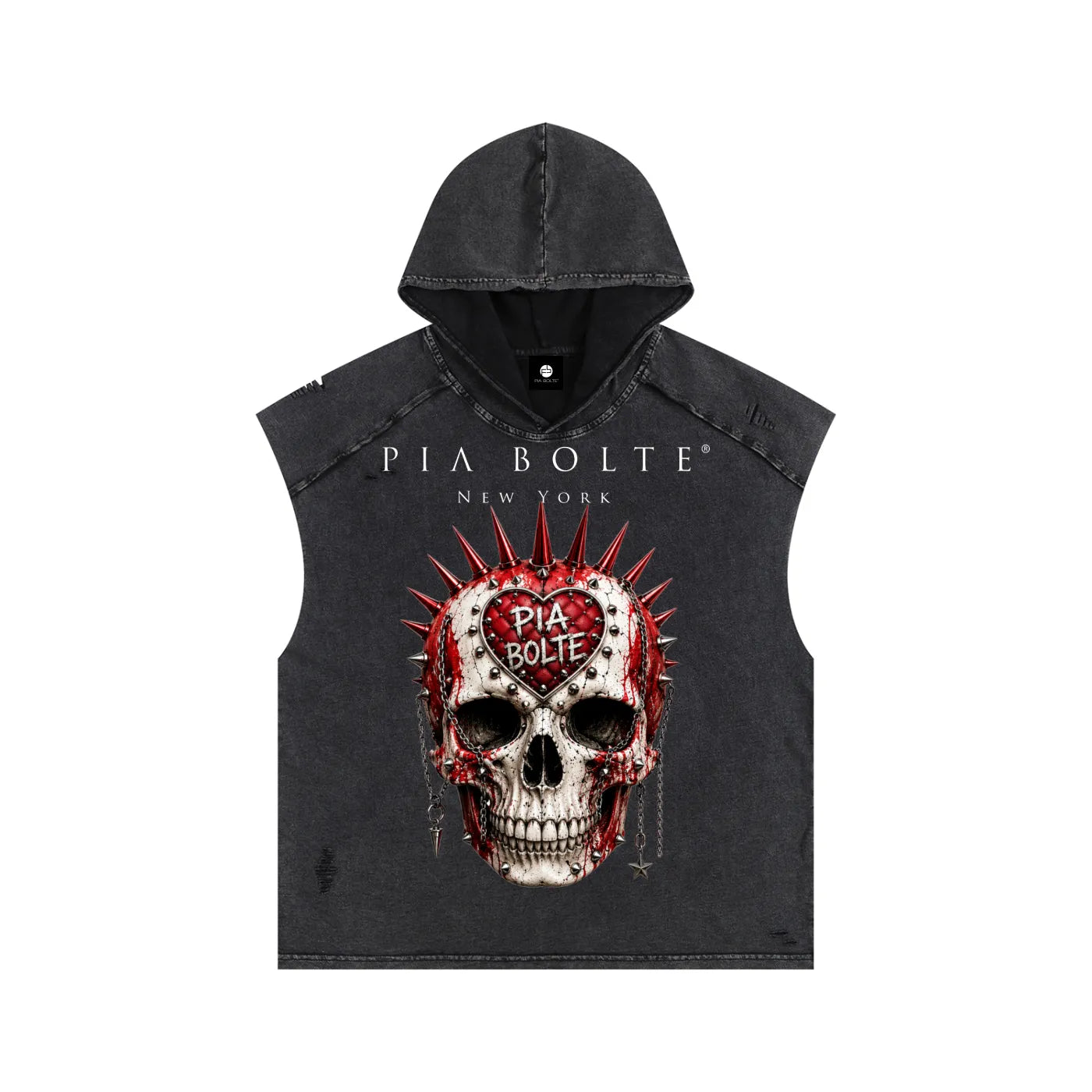 PIA BOLTE® REBEL SKULL & WILD EAGLE HOODED RAW EDGE TOP