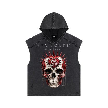 PIA BOLTE® REBEL SKULL & WILD EAGLE HOODED RAW EDGE TOP