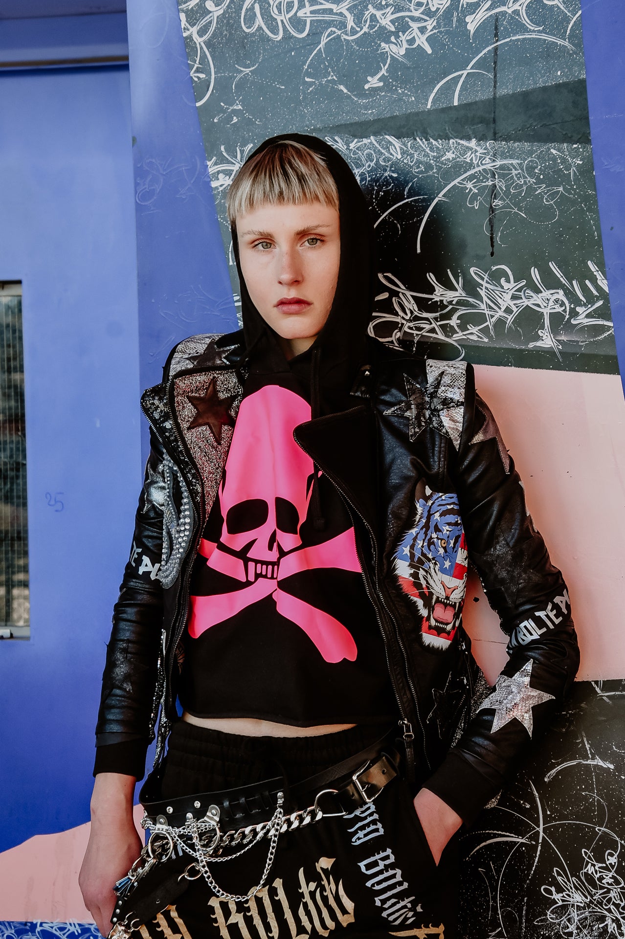Crop Hoodie Skull (gold, neon pink, green, blue)
