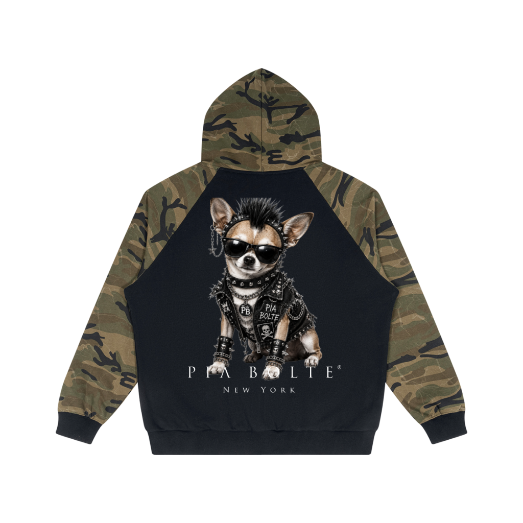 PIA BOLTE® PUNK DOG CAMO RAGLAN ZIP HOODIE