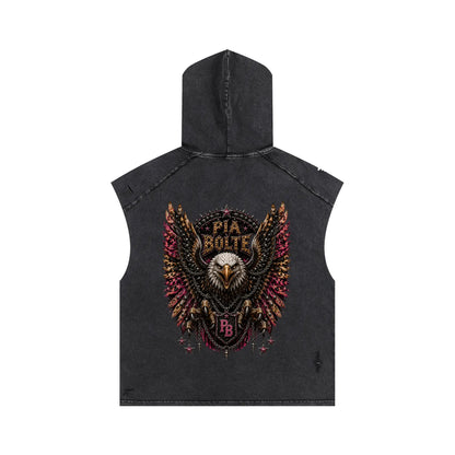 PIA BOLTE® REBEL SKULL & WILD EAGLE HOODED RAW EDGE TOP