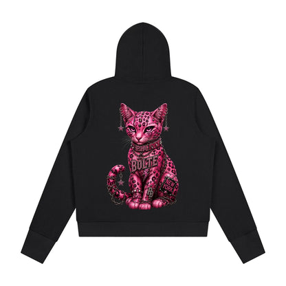 PIA BOLTE® PINK LEOPARD CAT STATEMENT FULL ZIP HOODIE