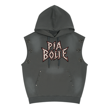 PIA BOLTE® Iron Grey Studded Sleeveless Hoodie