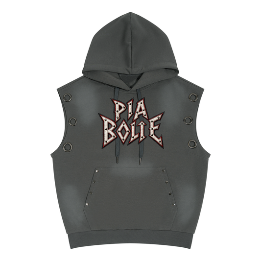 PIA BOLTE® Iron Grey Studded Sleeveless Hoodie