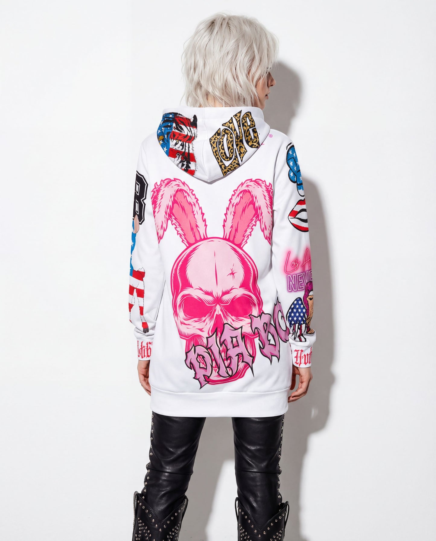 Hoodie long white FUN