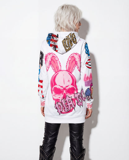 Hoodie long white FUN