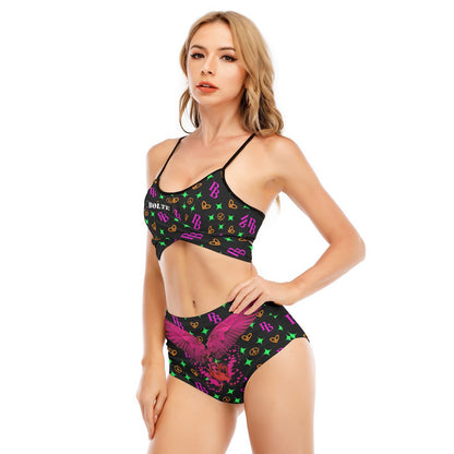 Women Cross Straps Bikini Pink Pegasus Wild Tiger PB ᴸᴵᴹᴵᵀᴱᴰ