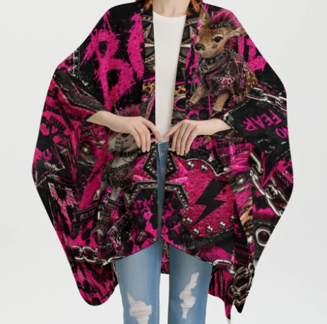 PIA BOLTE® PINK WILD TIGER & ROCKSTAR BAMBI PONCHO JACKET - PIA BOLTE® COUTURE