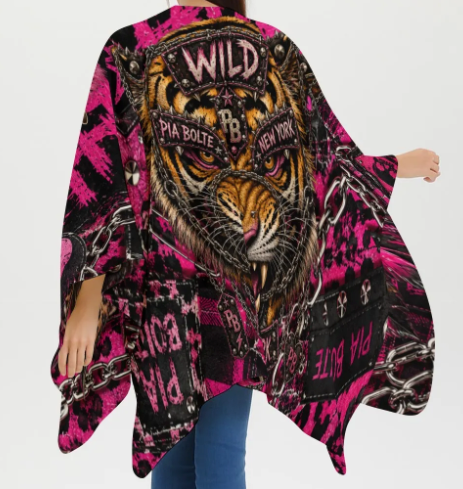 PIA BOLTE® PINK WILD TIGER & ROCKSTAR BAMBI PONCHO JACKET - PIA BOLTE® COUTURE