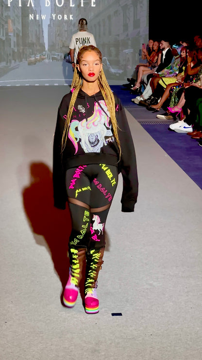 Hoodie CROP Skull DJ & unicorn