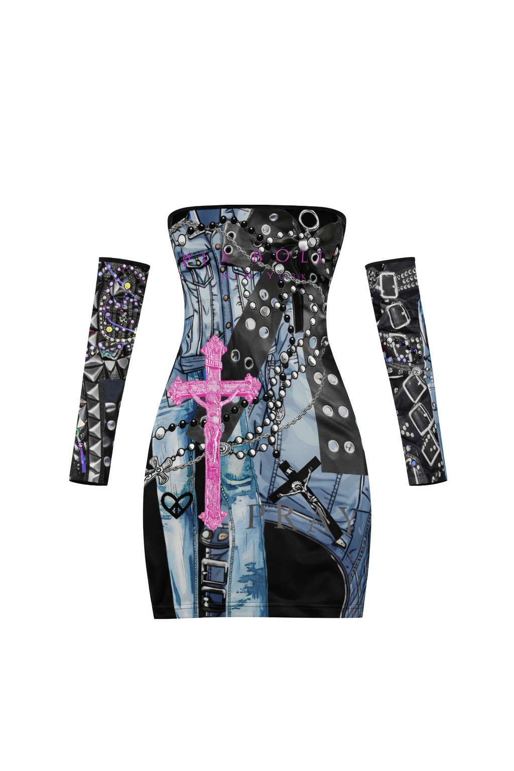 PIA BOLTE® DRESS „HOLY REBEL“ – OFF SHOULDER PINK CROSS - PIA BOLTE® COUTURE