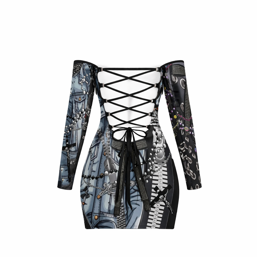 PIA BOLTE® DRESS „HOLY REBEL“ – OFF SHOULDER PINK CROSS - PIA BOLTE® COUTURE