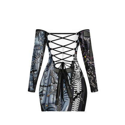 PIA BOLTE® DRESS „HOLY REBEL“ – OFF SHOULDER PINK CROSS - PIA BOLTE® COUTURE