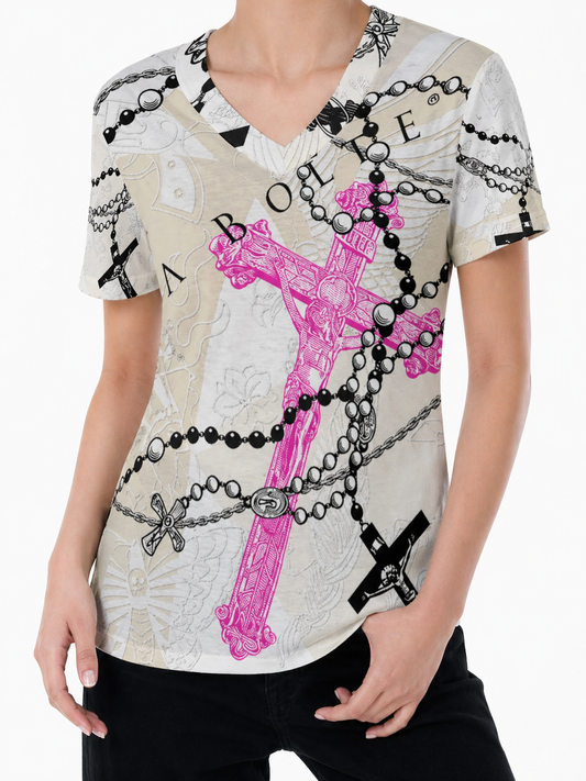 PIA BOLTE® Pray V-Neck Statement Shirt – Urban Edge Print