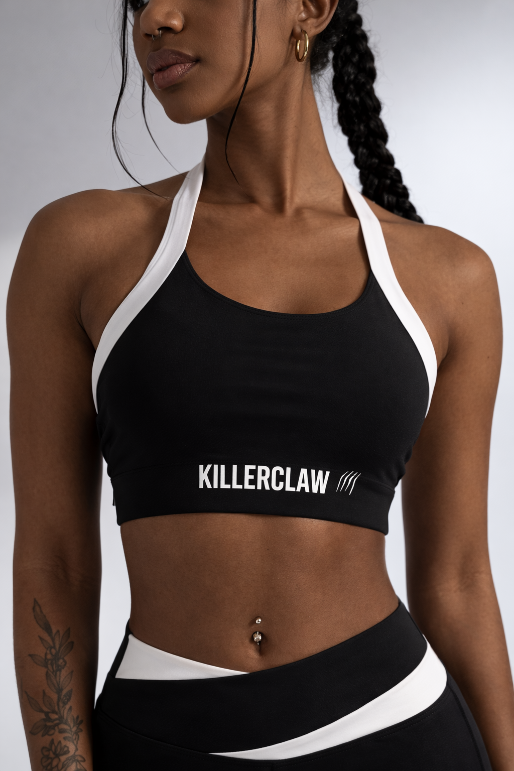 KILLERCLAW® Halter Sculpt Sports Bra – Black & White