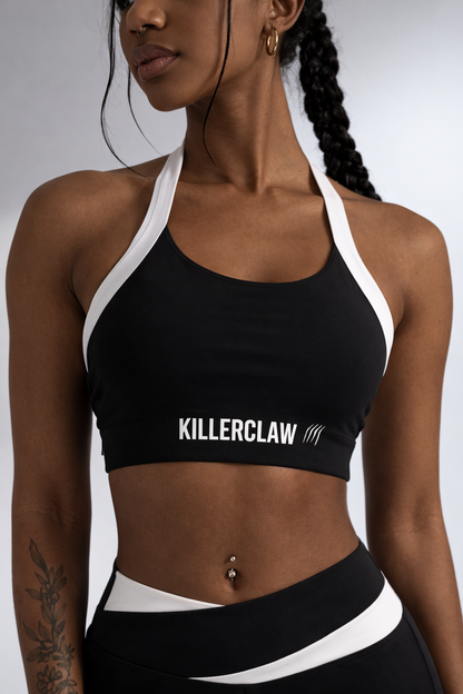KILLERCLAW® Halter Sculpt Sports Bra – Black & White