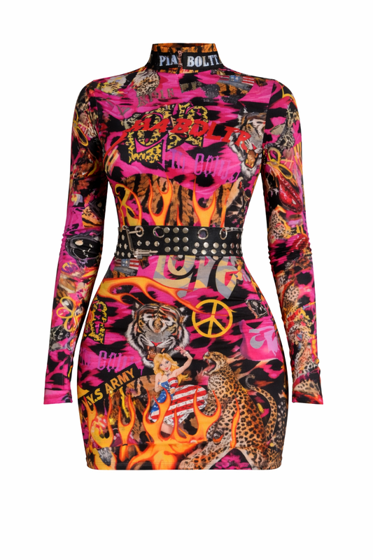 PIA BOLTE® Rebel Love Mini Dress – Neon Punk Couture