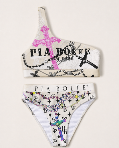 PIA BOLTE® One Shoulder Bikini – Pray Pink Cross Chain Edition