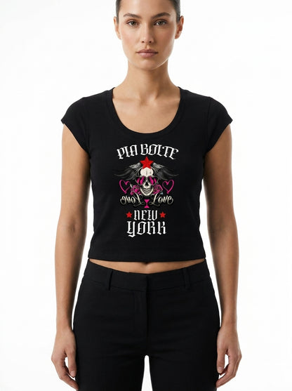 PIA BOLTE® Crop Shirt - Love Skull in schwarz - PIA BOLTE® COUTURE