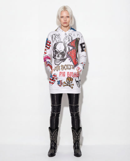 Hoodie long white FUN