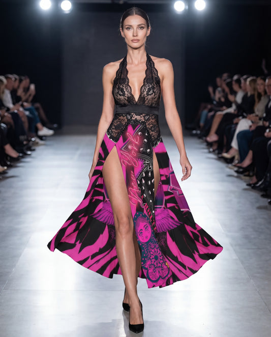 PIA BOLTE® Neon Rebel Lace Maxi Dress – Rock Couture Statement - PIA BOLTE® COUTURE