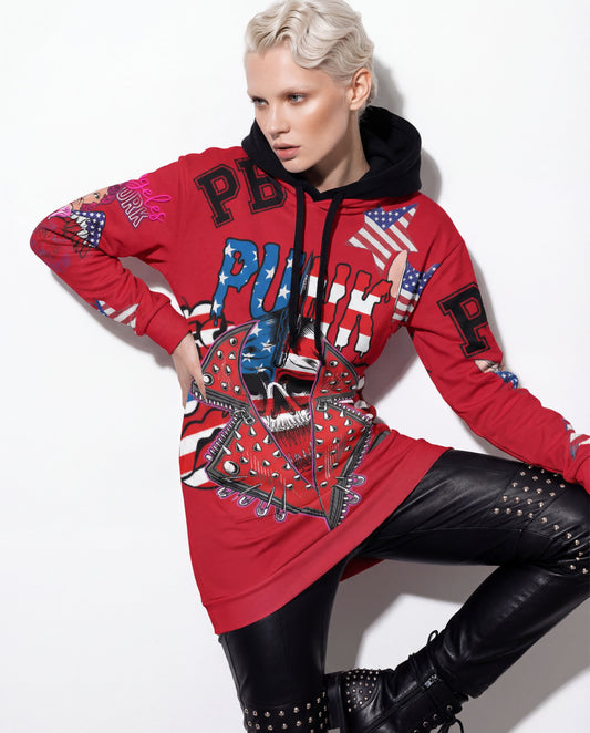 Hoodie long red FUN