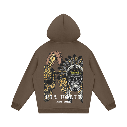 Hoodie brown LOVE Leostyle Skulls (unisex)