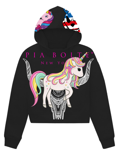 Hoodie CROP Skull DJ & unicorn