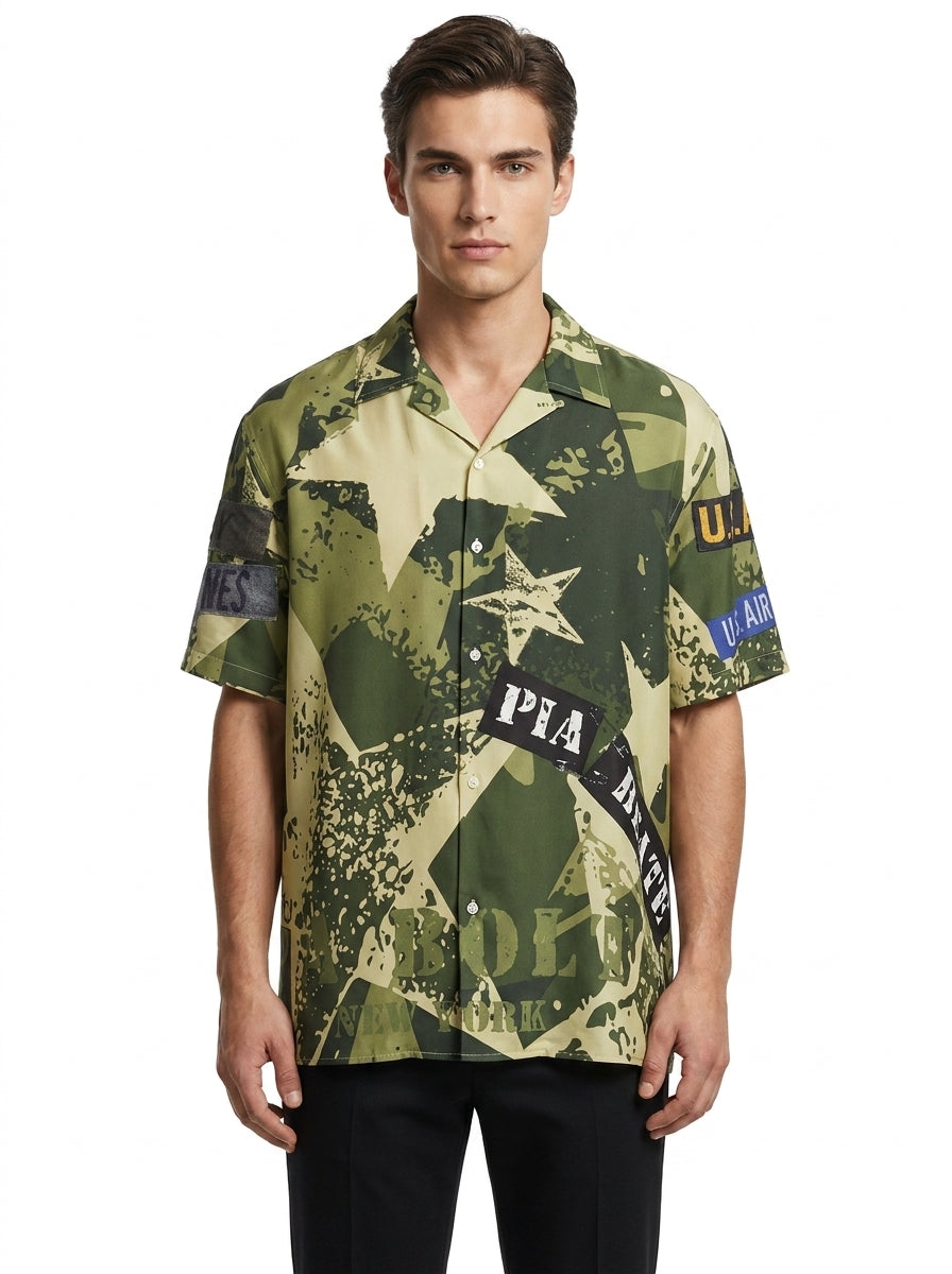 Men Silk Short-Sleeved Shirt U.S. Army Star - PIA BOLTE® COUTURE