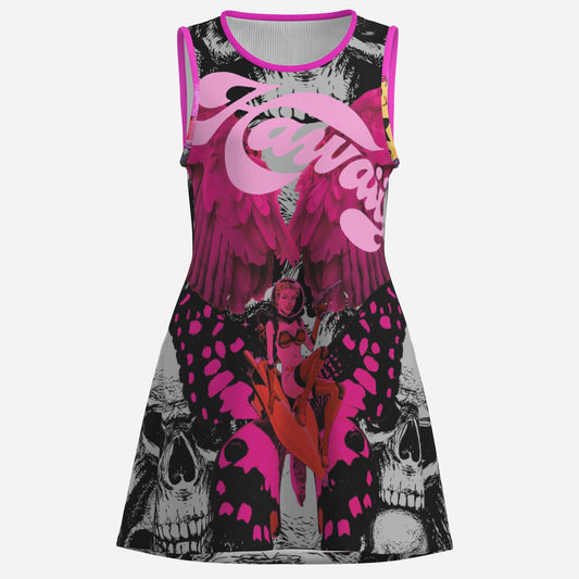 PIA BOLTE® Kleid Pink Butterfly – pinkes Fashion-Statement mit Schmetterlings-Print und Skull-Details