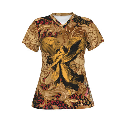 T-Shirt V-Neck Women angels flowers Jesus 77  ᴸᴵᴹᴵᵀᴱᴰ