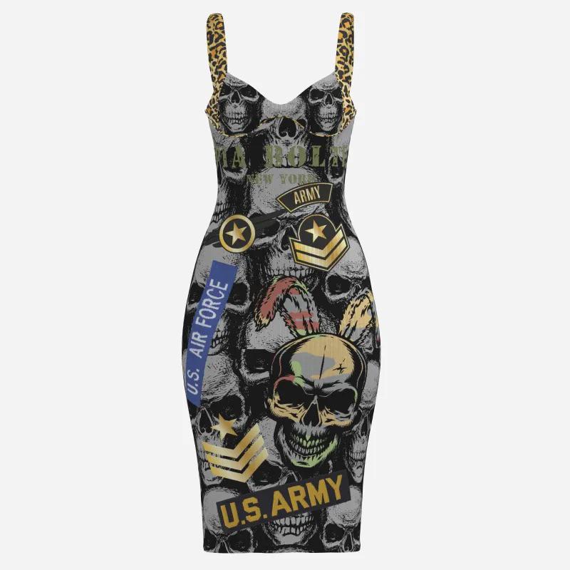 PIA BOLTE® Rebel Skull Dress – Army Leopard Statement Bodycon - PIA BOLTE® COUTURE