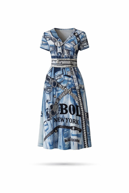 PIA BOLTE® Denim Look Flow Dress – Structured Midi Look - PIA BOLTE® COUTURE