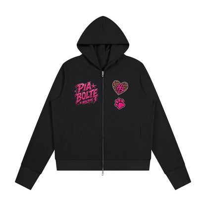 PIA BOLTE® PINK LEOPARD CAT STATEMENT FULL ZIP HOODIE