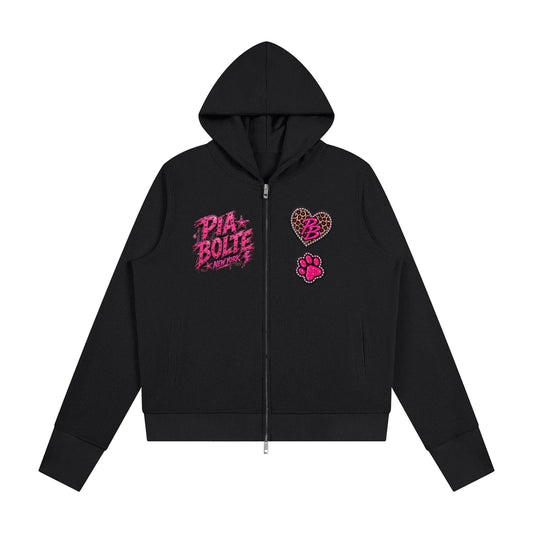 PIA BOLTE® PINK LEOPARD CAT STATEMENT FULL ZIP HOODIE