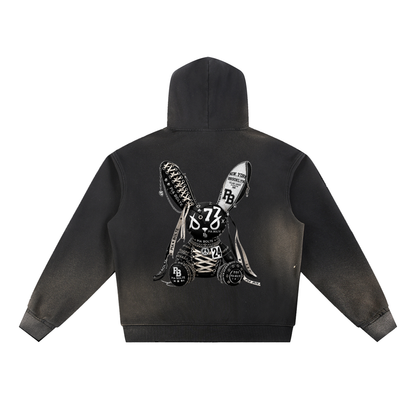 PIA BOLTE® SCORPION & BUNNY SUN FADE FRAYED FLEECE HOODIE