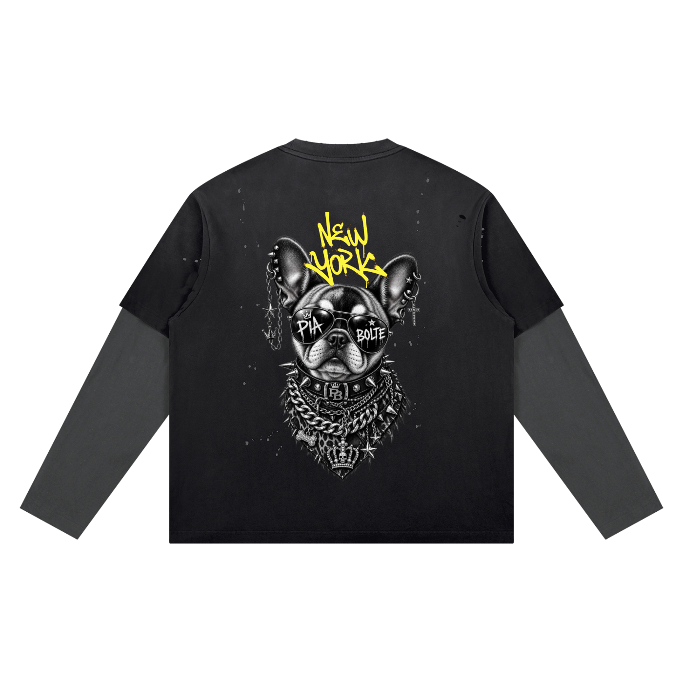 PIA BOLTE® NEW YORK PUNK DOG DUO DISTRESSED LAYERED LONGSLEEVE