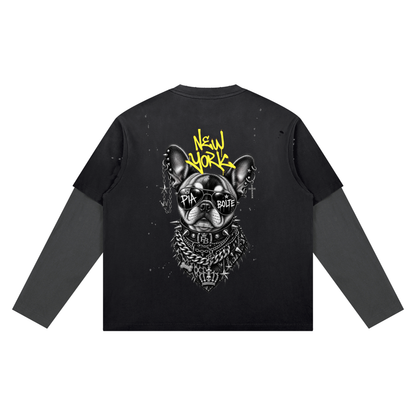 PIA BOLTE® NEW YORK PUNK DOG DUO DISTRESSED LAYERED LONGSLEEVE