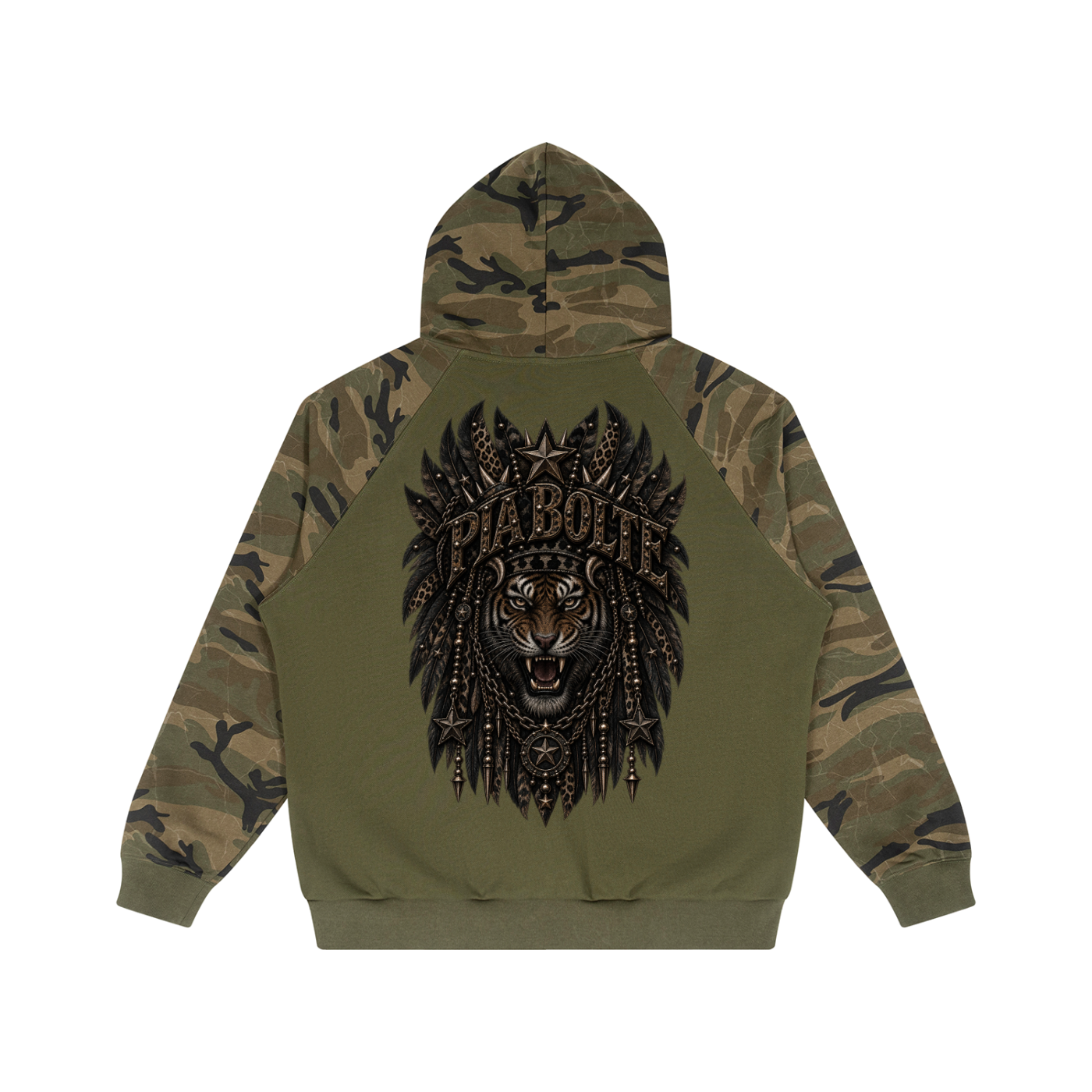 PIA BOLTE® WILD TIGER PATCH CAMO RAGLAN ZIP HOODIE