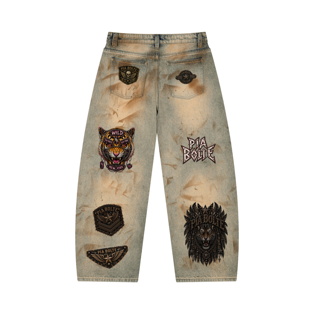 PIA BOLTE® WILD 1977 MILITARY PATCH BARREL LEG JEANS