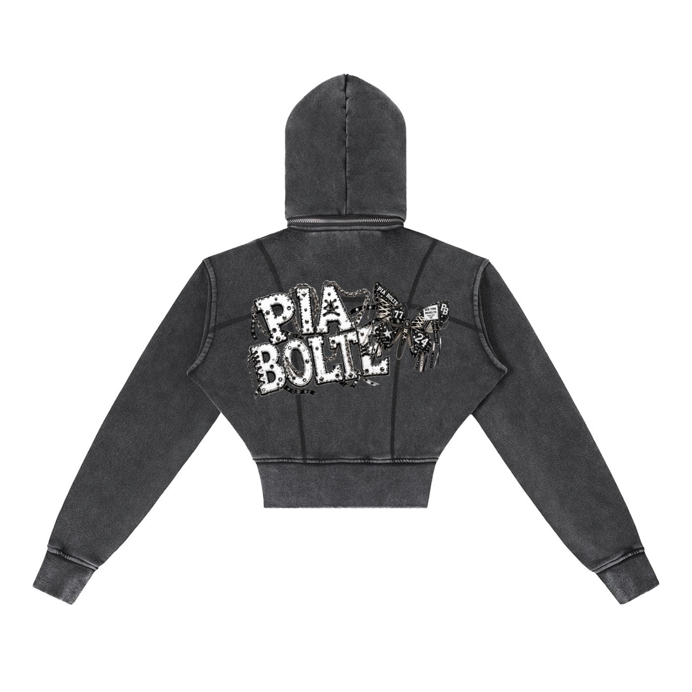 PIA BOLTE® PATCHWORK BUNNY VINTAGE CROPPED ZIP HOODIE